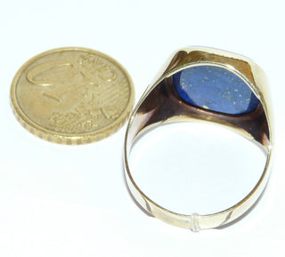 Königsblaues Einzelstück, leuchtend blauer Lapislazuliring, ein klassischer Herrenring, Siegelring aus 585 Gold mit einem flachen, abgerundeten Lapislazuli-Quadrat mit sehr schöner Maserung, glatte polierte Goldflächen, Ringweite 65,5 - Goldschmiede Danilo