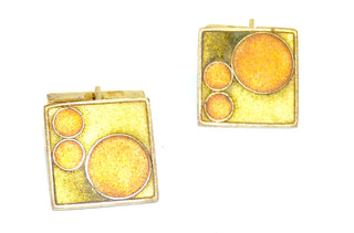 Herrenschmuck, quadratische Vintage-Manschettenknöpfe, Gold-Doubé, Emaille gelb-orange, ca. 70-er Jahre -Unikate + Einzelstücke nur im Onlineshop von Goldschmiede Danilo