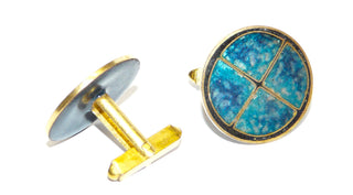 Vintage-Manschettenknöpfe aus Gold-Double, Herrenschmuck in Emaille-Dekor Blau-Grün – erhältlich im Danilo-Gold Online Shop - dem Online Store von Juwelier & Goldschmiede Danilo aus Hameln!