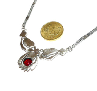 Retro-Einzelstück, Markasit-Collier aus 925 Silber, Mittelteil-Collier, doppelte Panzerkette, Gesamtlänge 46 cm, Blüten-Mittelteil mit einem feurig rot funkelnden, runden, facettierten Granat, Replik im Stil um 1900 - Nur erhältlich bei www.danilogold-shop.de