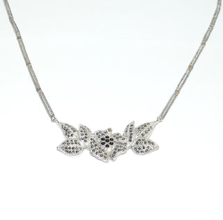 Einzelstück, Replik eines Markasit-Collier aus 925 Silber im Stil um 1900, doppelte Panzerkette Gesamtlänge 48 cm, Blüten-Mittelteil mit schwarzen Zirkonia -	Nur erhältlich bei www.danilogold-shop.de