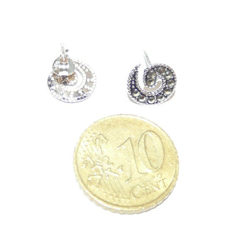 Einzelstücke, Markasit-Ohrstecker gefertigt aus 925 Silber, in Form einer "Spirale" ausgefaßt mit Markasiten, Replik im Stil um 1900 -	Unikate und Pretiosen nur erhältlich im Onlineshop der Goldschmiede Danilo!