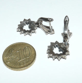 Einzelstücke, Markasit-Ohrstecker als Hänger / Pendel gefertigt aus 925 Silber, offene Herzform, ausgefaßt mit Markasiten, sichere Klappmechanik, Design: Repliken im Stil um 1900 -	Vintage-Schmuck nur im Onlineshop von danilogold!
