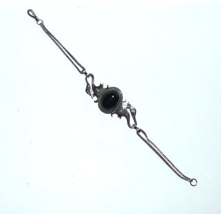 Einzelstück, Mittelteil-Armband "Schwanenköpf" Fuchsschwanz-Muster, aus massiv 925 Silber, poliert, 18,5 cm lang, ovaler Onyx-Cabochon, Hakenverschluß - Goldschmiede Danilo