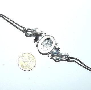 Einzelstück, Mittelteil-Armband "Schwanenköpf" Fuchsschwanz-Muster, aus massiv 925 Silber, poliert, 18,5 cm lang, ovaler Onyx-Cabochon, Hakenverschluß - Goldschmiede Danilo