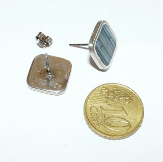 Ohrstecker Silber "Blue Bamboo" blaues Perlmutt / Ohr 0094