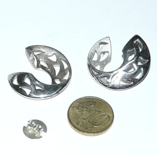 großer Silberohrstecker 925 ausgesägte geschwungene Dreiecksornamente / Ohr 0156