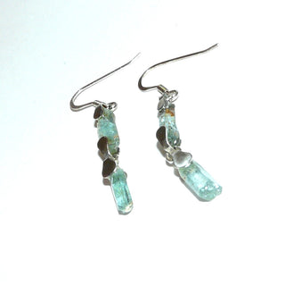 blaugrüne Aquamarinohrringe Ohrhänger Kirstallstäbe 925 Silber / Ohr 0188