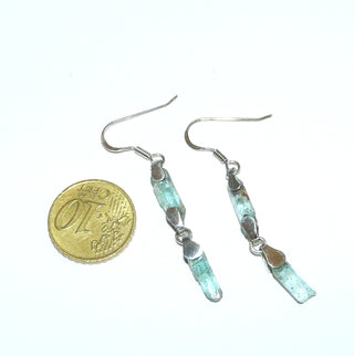 blaugrüne Aquamarinohrringe Ohrhänger Kirstallstäbe 925 Silber / Ohr 0188