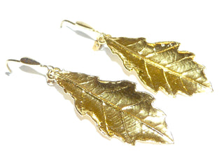 Einzelstücke, Ohrhänger "Natur in Gold", echte natürliche Eichenblätter wurden in einem aufwendigen Verfahren stabilisiert + vergoldet, die Brisuren sind aus 925 vergoldetem Silber -	Einzelstücke nur erhältlich bei www.danilogold-shop.de