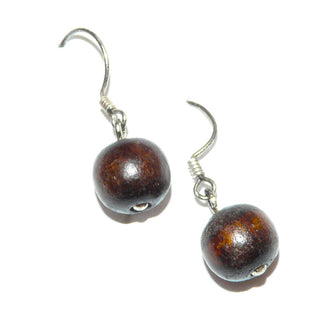Einzelstücke, Ohrhänger aus 925 Silber mit je einer Kugeln aus dunkelbraunen Holz mit einem Durchmesser von ca. 11 mm, Fischerhaken -	Nur erhältlich bei www.danilogold-shop.de