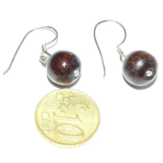 Einzelstücke, Ohrhänger aus 925 Silber mit je einer Kugeln aus dunkelbraunen Holz mit einem Durchmesser von ca. 11 mm, Fischerhaken -	Nur erhältlich bei www.danilogold-shop.de