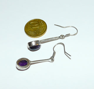 Einzelstücke, Ohrhänger aus 925 Silber mit je einem ovalen Amethyst-Cabochon am Stab, frei beweglich an Fischerhaken befestigt -	Nur erhältlich bei www.danilogold-shop.de