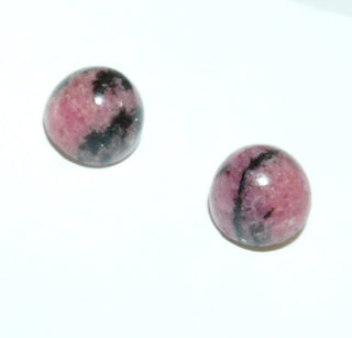 Einzelstücke, Ohrstecker aus 925 Silber mit je einem runden Rhodonit-Cabochon mit schöner Maserung in rosa + schwarz -	Nur erhältlich bei www.danilogold-shop.de