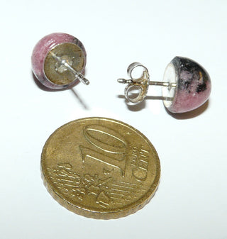 Einzelstücke, Ohrstecker aus 925 Silber mit je einem runden Rhodonit-Cabochon mit schöner Maserung in rosa + schwarz -	Nur erhältlich bei www.danilogold-shop.de