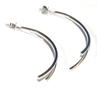 Einzelstücke, Handarbeiten, lange Ohrstecker aus massiv 925 Silber gefertigt, aus je 2 vierkantigen Streben, gebogen wie eine Steckcreole, Länge ca. 47,5 mm - Handarbeiten online bestellen bei Juwelier & Goldschmiede Danilo!