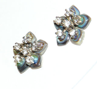 Einzelstücke, Ohrstecker "Sternblüte" aus 925 Silber, in Blütenform ausgesägte grün-bläulich schimmernde Paua-Muschel, auch See-Opal genannt, mit je 6 funkelnden Zirkonia in 4-Krapper-Chatons -	Unikate und Pretiosen nur erhältlich im Onlineshop der Goldschmiede Danilo!