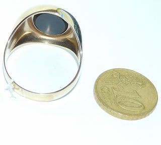 Einzelstück, klassischer Herrenring, Siegelring, Onyx-Ring aus 333 Gelbgold, gewölbter, polierter Ringkopf mit einer ovalen eingelassenen, flachen Onyx-Platte, Ringweite 69,5 -	Einzelstücke nur erhältlich bei www.danilogold-shop.de