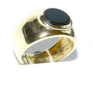 kompaktes Einzelstück, Onyxring, klassischer Herrenring, Siegelring, abgerundeter Bandring aus massiv 333 Gelbgold, poliert mit einer ovalen Onyx-Platte, Ringweite 51 - Goldschmiede Danilo