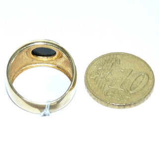 kompaktes Einzelstück, Onyxring, klassischer Herrenring, Siegelring, abgerundeter Bandring aus massiv 333 Gelbgold, poliert mit einer ovalen Onyx-Platte, Ringweite 51 - Goldschmiede Danilo