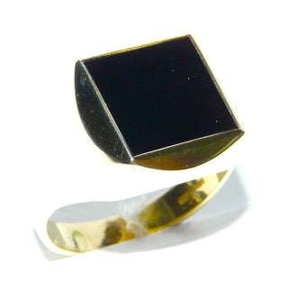 Einzelstück, Onyx-Ring, klassischer Herrenring, Siegelring aus massivem 585 Gelbgold, poliert, mit einer quadratischen Onyx-Platte und 4 facettenartig angeschliffenen Seitenflächen um den Stein herum, Ringweite 67,5 -	Herrenschmuck in Gold & Silber nur bei www.danilogold-shop.de