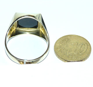 Einzelstück, Onyx-Ring, klassischer Herrenring, Siegelring aus massivem 585 Gelbgold, poliert, mit einer quadratischen Onyx-Platte und 4 facettenartig angeschliffenen Seitenflächen um den Stein herum, Ringweite 67,5 -	Herrenschmuck in Gold & Silber nur bei www.danilogold-shop.de