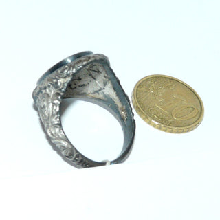 Einzelstück, massiver 925 Silberring, Herrenring, Siegelring, ovale Gravurplatte, seidenmatt, Ringweite 64,5, authentische Replik / Manufaktur-Nachguß aus dem Historismus mit opulenten Schnörkeln - Goldschmiede Danilo