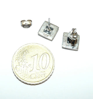 Einzelstücke, zarte Markasit-Ohrstecker aus 925 Silber mit je 1 quadratischen Onyx, umrandet mit Markasiten -	Unikate und Pretiosen nur erhältlich im Onlineshop der Goldschmiede Danilo!