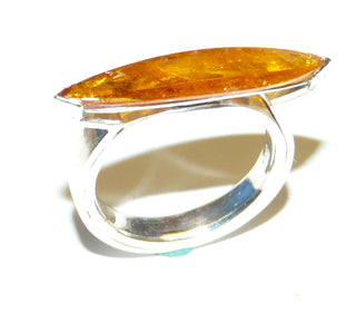 Handarbeit, Einzelstück, Unikat-Ring, intensiv orangefarbener Mandarin-Granat mit schöner natürlicher Struktur im Stein, langgezogenes Schiffchen / Navette quer zum Finger, 925 Silber  -	Unikate und Pretiosen nur erhältlich im Onlineshop der Goldschmiede Danilo!