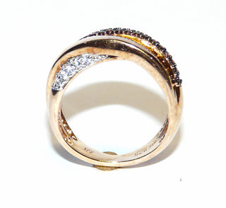 Vintage-Einzelstück, Ring aus 925 Silber rosé vergoldet, in 3-Ringe-Optik im Art-Cartier-Stil, im Pavé ausgefaßt, mit vielen kleinen funkelnden Zirkonia in weiß + braun, Ringweite 58, um 1980 - Nur erhältlich im Onlineshop von Juwelier & Goldschmiede Danilo!
