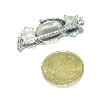 Retro-Vintage-Einzelstück, Bernsteinbrosche aus 925 Silber in den Tiefen geschwärzt, mit einem sonnengelben ovalen Butterscotch-Bernstein, Weinblätter, Kugelsicherung, um 1975 - Goldschmiede Danilo
