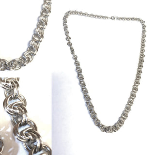 Retro-Einzelstück, Collier im Garibaldi-Muster im Verlauf aus 835 Silber- Runddraht hergestellt, Federring, Länge 45 cm, um 1950-1960 -- Vintage-Schmuck nur im Onlineshop von danilogold!