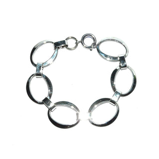 breites Retro-Einzelstück, Vintage-Glieder-Armband aus massiv 925 Silber, poliert, 20,5 cm lang mit 6 ovalen, durchbrochenen, leicht gewölbte Elemente mit Schlaufenverbindungen, im typischen Design der sechziger Jahre, Federring-Verschluß -	Vintage-Schmuck nur im Onlineshop von danilogold!