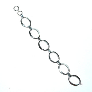 breites Retro-Einzelstück, Vintage-Glieder-Armband aus massiv 925 Silber, poliert, 20,5 cm lang mit 6 ovalen, durchbrochenen, leicht gewölbte Elemente mit Schlaufenverbindungen, im typischen Design der sechziger Jahre, Federring-Verschluß -	Vintage-Schmuck nur im Onlineshop von danilogold!