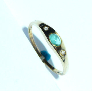 schmaler, klassischer Bandring Gold Smaragd + Diamanten / Ri 0452