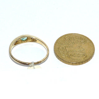 schmaler, klassischer Bandring Gold Smaragd + Diamanten / Ri 0452