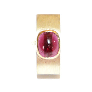 breiter Unikat Granatring 750 Gold poliert & 925 Silber dreieckig Almandinrot / Ri 0631