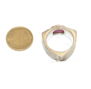 breiter Unikat Granatring 750 Gold poliert & 925 Silber dreieckig Almandinrot / Ri 0631