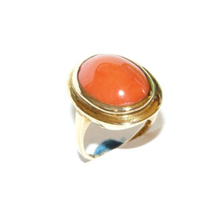 Art Deco Korallenring 333 Gold ovale Mittelmeerkoralle Spiegelrand 1925 / Ri 0641
