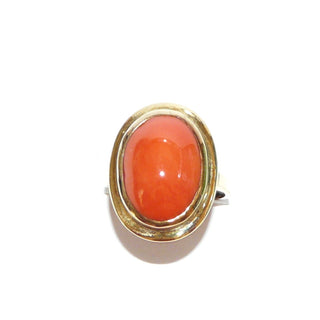 Art Deco Korallenring 333 Gold ovale Mittelmeerkoralle Spiegelrand 1925 / Ri 0641