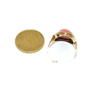 Art Deco Korallenring 333 Gold ovale Mittelmeerkoralle Spiegelrand 1925 / Ri 0641