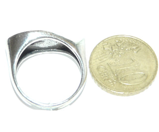 Einzelstück, Ring "Feen-Auge" aus 925 Silber mit einer weißen flachen Acryl-Platte in Form eines Auges in dem sich ein kleines Silber-Dreieck mit Zirkonia befindet, eingearbeitet in eine silberne Fassung, Ringweite 56 -	Nur erhältlich bei www.danilogold-shop.de