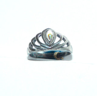 Einzelstück, zarter Ring "Pfau" aus 925 Silber mit einem Tropfen aus grün-blau schillernden Perlmutt der Paua-Muschel, fächerartig mit durchbrochenen, gebogenen Streben verziert, Ringweite 50 -	Einzelstücke nur erhältlich bei www.danilogold-shop.de