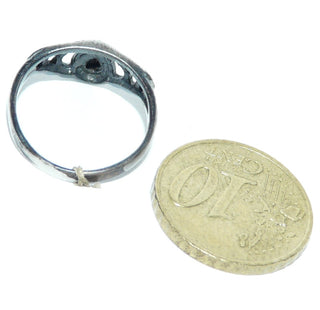 Einzelstück, zarter Ring "Pfau" aus 925 Silber mit einem Tropfen aus grün-blau schillernden Perlmutt der Paua-Muschel, fächerartig mit durchbrochenen, gebogenen Streben verziert, Ringweite 50 -	Einzelstücke nur erhältlich bei www.danilogold-shop.de