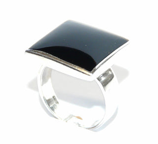 Einzelstück 925 Silber-Ring mit großem quadratischen schwarzen Onyx, Ringweite 57,5 --	Nur erhältlich im Onlineshop von Juwelier & Goldschmiede Danilo!