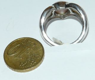 Einzelstück, Ring aus 925 Silber mit einem rosafarbenen Tropfen + zwei eingelassenen weißen Perlmuttstreifen in der V-förmigen Ringschiene, poliert, Ringweite 57 -	Einzelstücke nur erhältlich bei www.danilogold-shop.de
