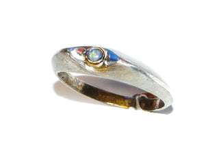 Handarbeit Unikat-Ring mit kleinem australischen Opal, 925 Silber Ringschiene + 750 Gelbgold Fassung, Ringweite 54 -Unikatschmuck nur erhältlich im Onlineshop von Juwelier & Goldschmiede Danilo aus der schönen Rattenfängerstadt Hameln!"