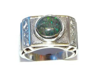 Handarbeit Unikat-Ring mit australischer Opal-Matrix / Muttergestein in grün-blau, ovaler Cabochon, 925 Silber mit Schnörkel-Ornamenten, Ringweite 55,5 - -Unikate + Einzelstücke nur im Onlineshop von Goldschmiede Danilo!