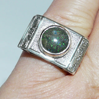 Handarbeit Unikat-Ring mit australischer Opal-Matrix / Muttergestein in grün-blau, ovaler Cabochon, 925 Silber mit Schnörkel-Ornamenten, Ringweite 55,5 - -Unikate + Einzelstücke nur im Onlineshop von Goldschmiede Danilo!