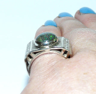 Handarbeit Unikat-Ring mit australischer Opal-Matrix / Muttergestein in grün-blau, ovaler Cabochon, 925 Silber mit Schnörkel-Ornamenten, Ringweite 55,5 - -Unikate + Einzelstücke nur im Onlineshop von Goldschmiede Danilo!